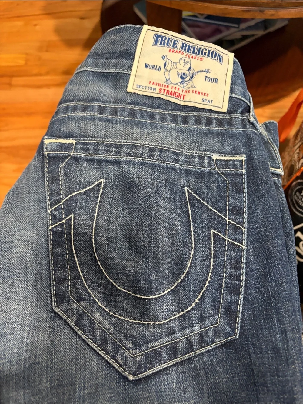 Final Sale-True Religion Men's Dark Blue Washed Relaxed Jeans